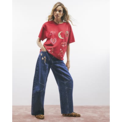 Red Short Sleeve Paris Graphic Print T-shirt