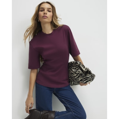 Red Short Sleeve Tie Back Seamed Top