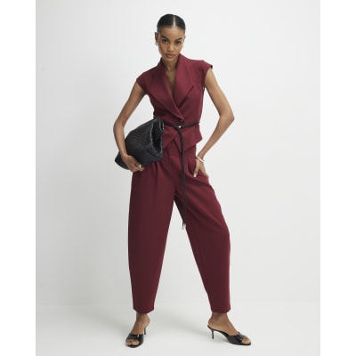 Red Sleeveless Belted Waistcoat