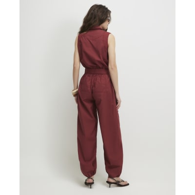 Red Sleeveless Utility Jumpsuit