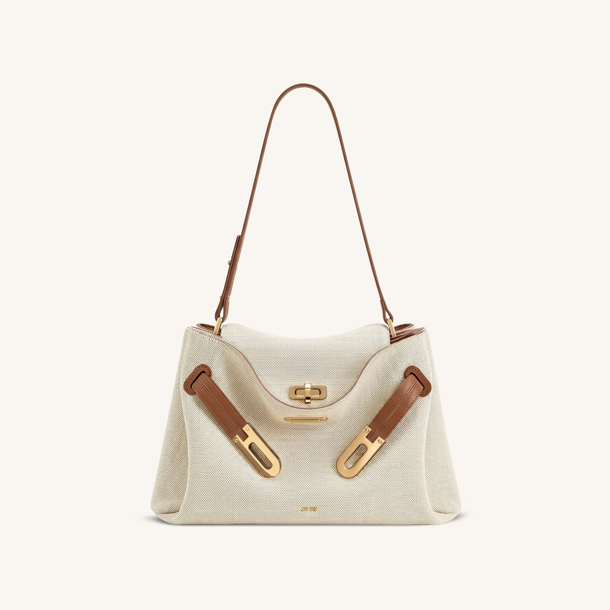 Rhea Double Buckle Shoulder Bag - Brown Canvas