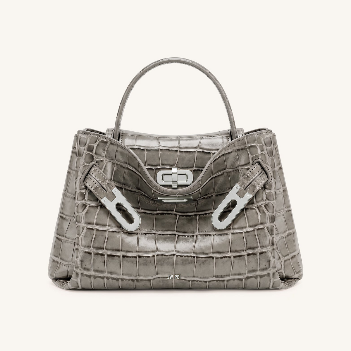 Rhea Small Double Buckle Shoulder Bag - Grey Croc