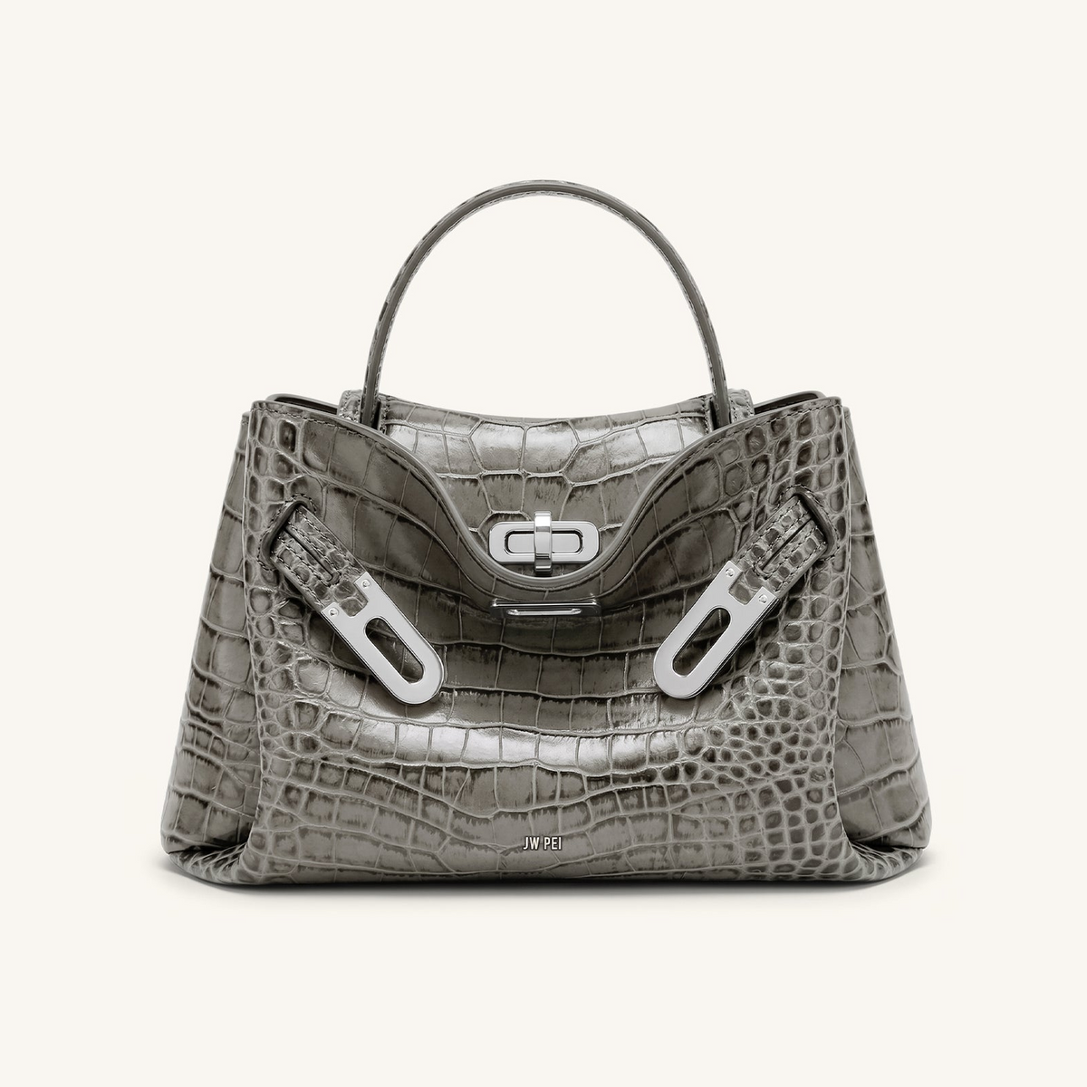 Rhea Small Double Buckle Shoulder Bag - Grey Croc