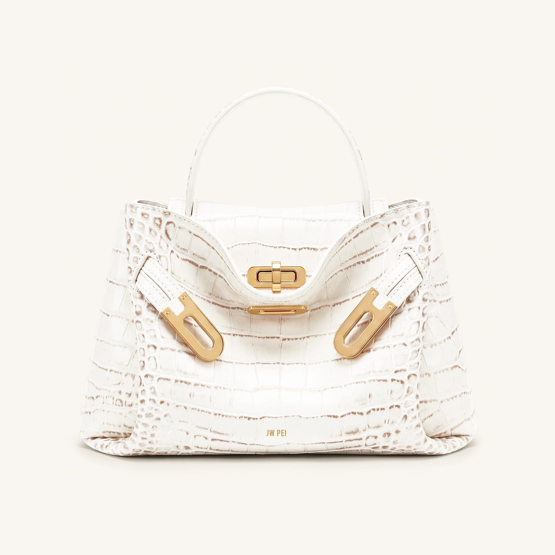 Rhea Small Double Buckle Shoulder Bag - White Croc