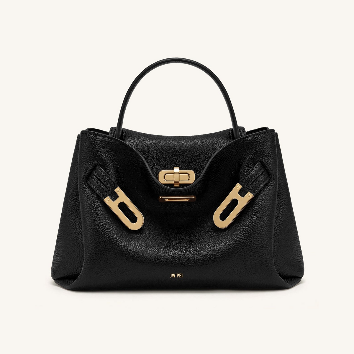 Rhea Small Pebbled Double Buckle Shoulder Bag - Black
