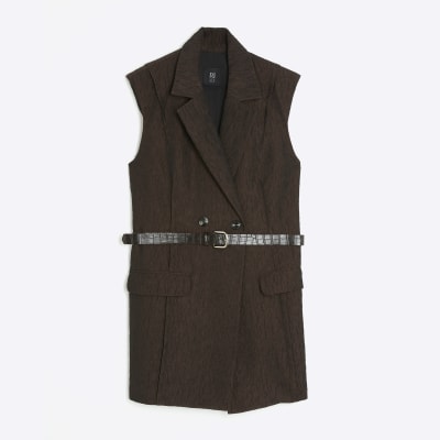 RI Studio Brown Sleeveless Blazer