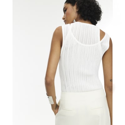 RI Studio White Layered Sheer Vest