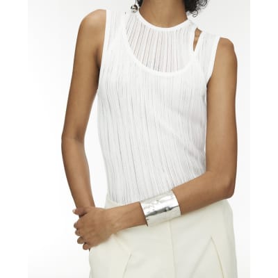 RI Studio White Layered Sheer Vest