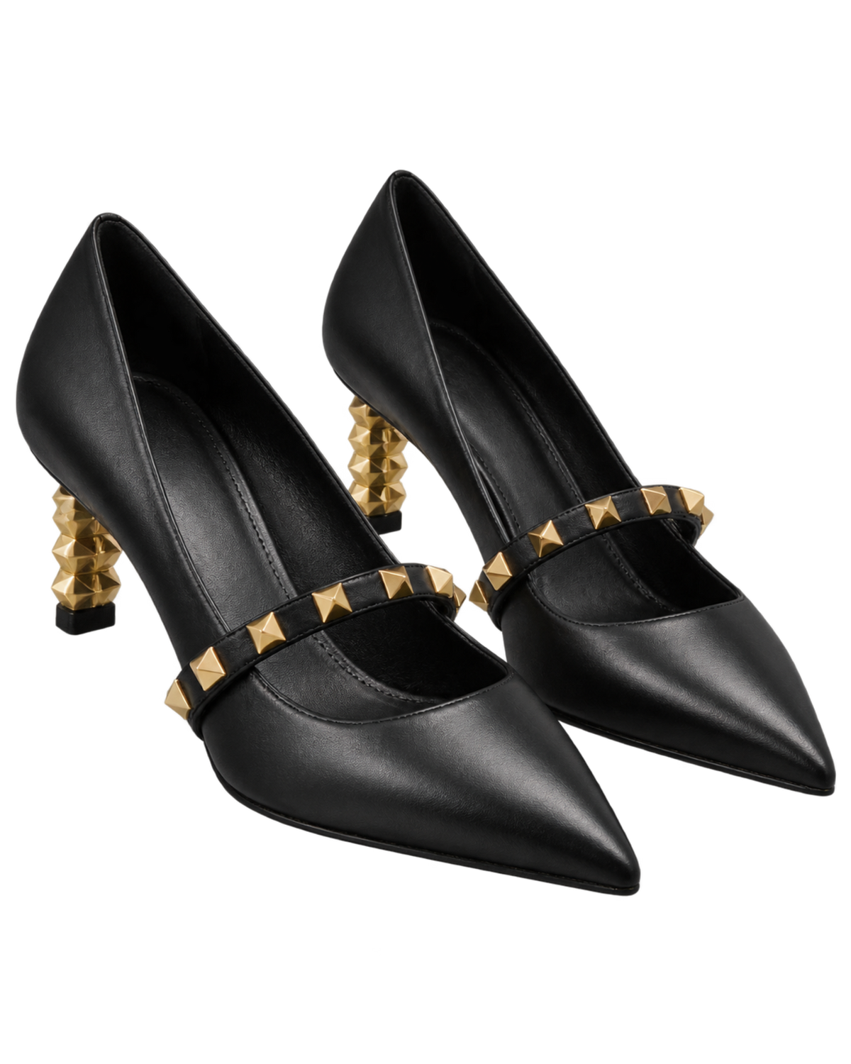 Rockstud pumps with sculptural heel in calfskin 70mm