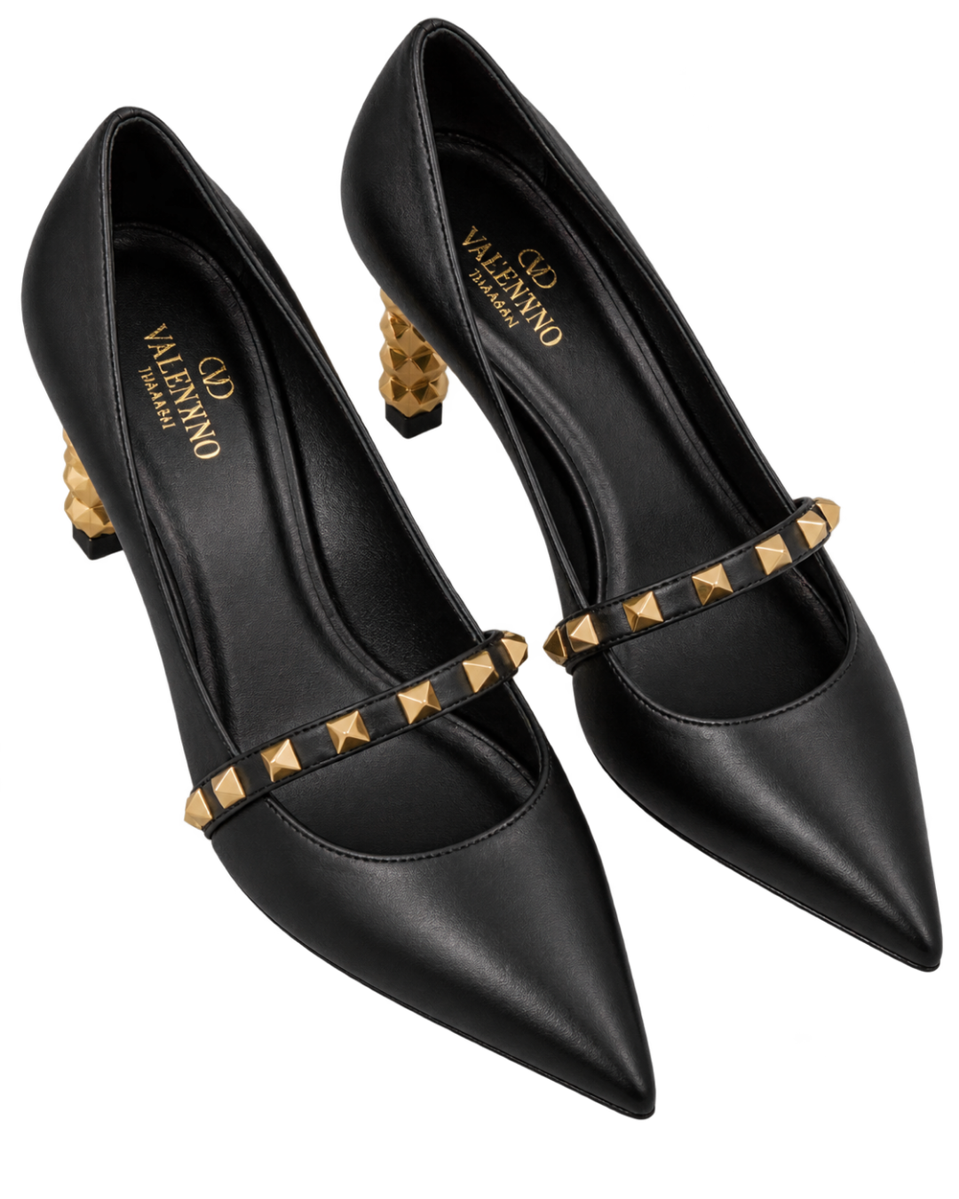 Rockstud pumps with sculptural heel in calfskin 70mm