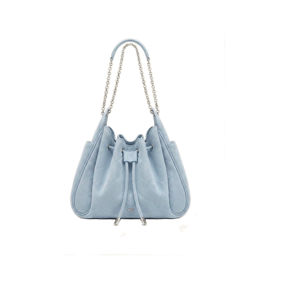 Rowan Faux Suede Quilted Chain Bucket Bag - Blue