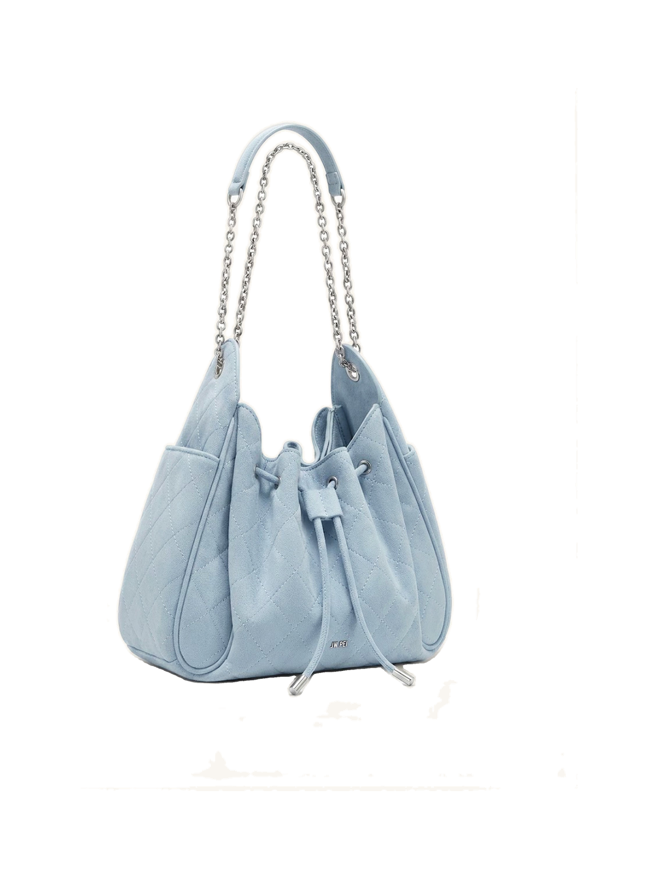 Rowan Faux Suede Quilted Chain Bucket Bag - Blue