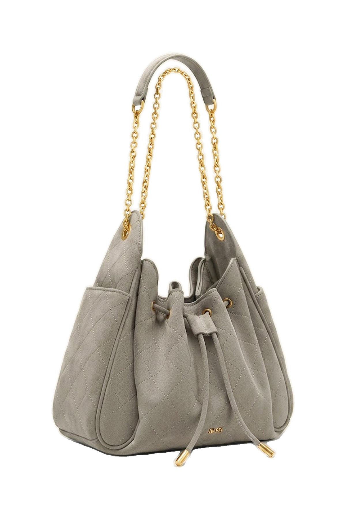 Rowan Faux Suede Quilted Chain Bucket Bag - Blue