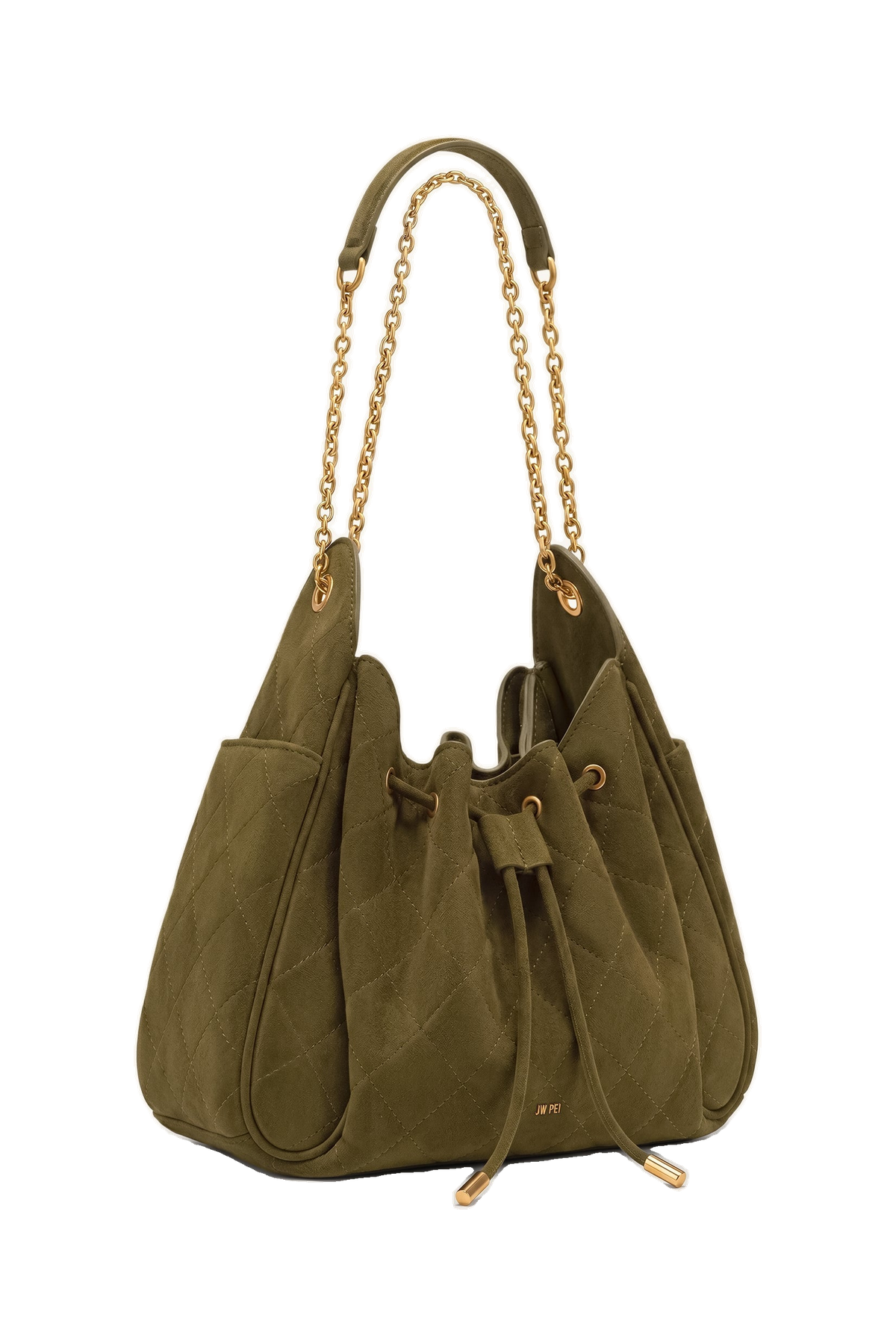 Rowan Faux Suede Quilted Chain Bucket Bag - Blue