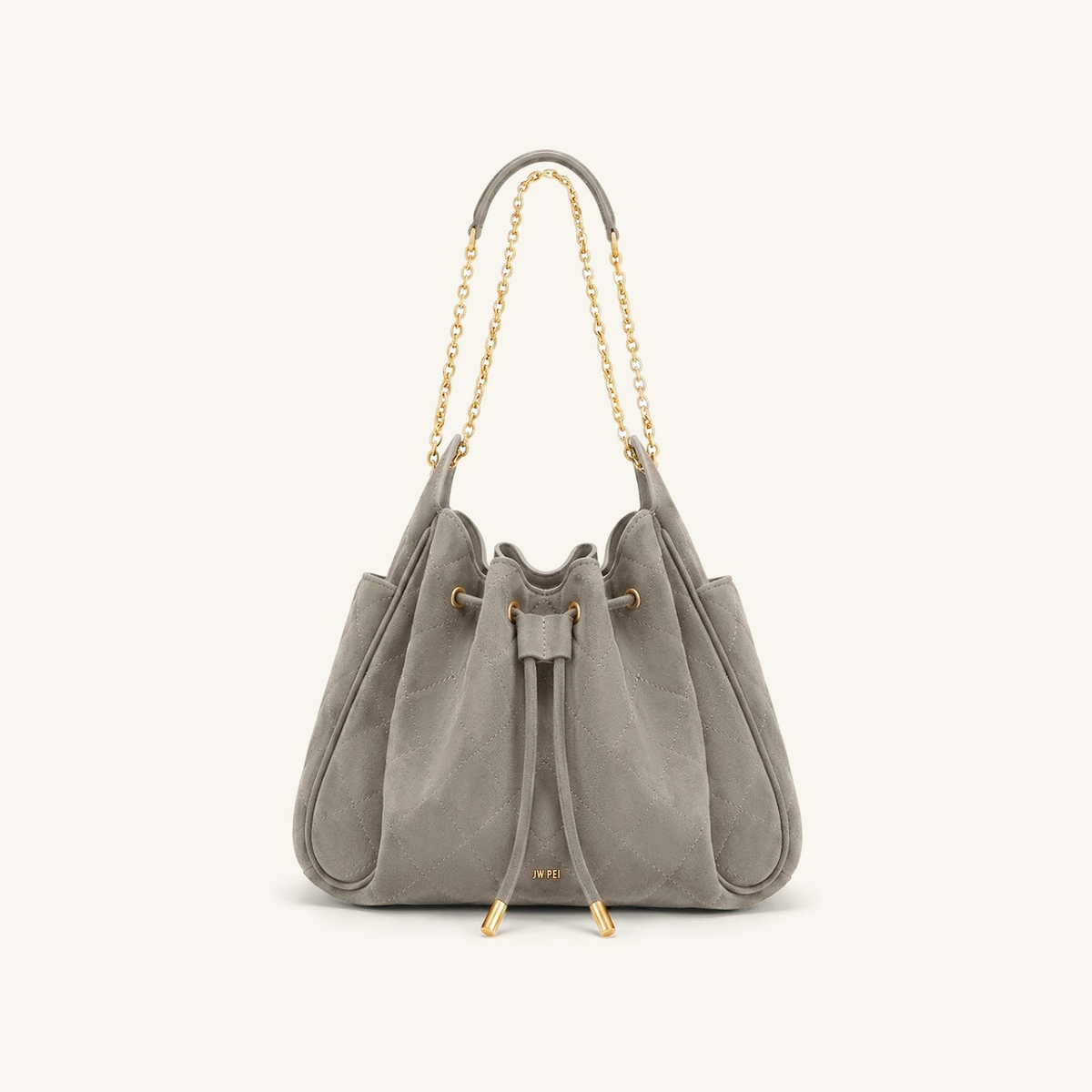 Rowan Faux Suede Quilted Chain Bucket Bag - Gray