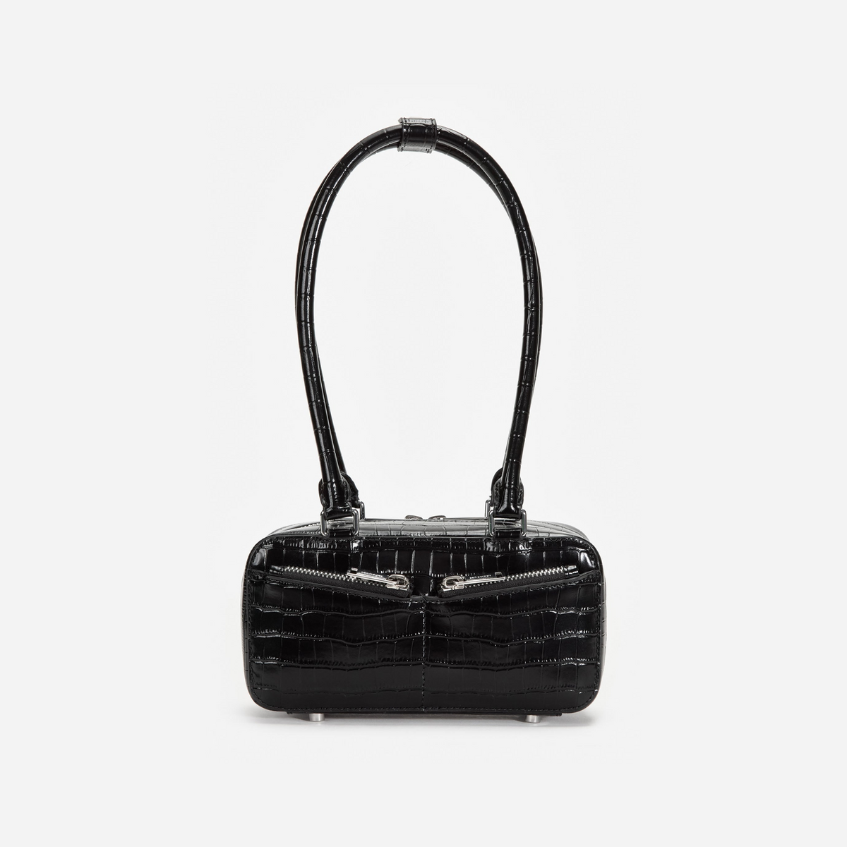 Black Croc Leather Mini Shoulder Bag