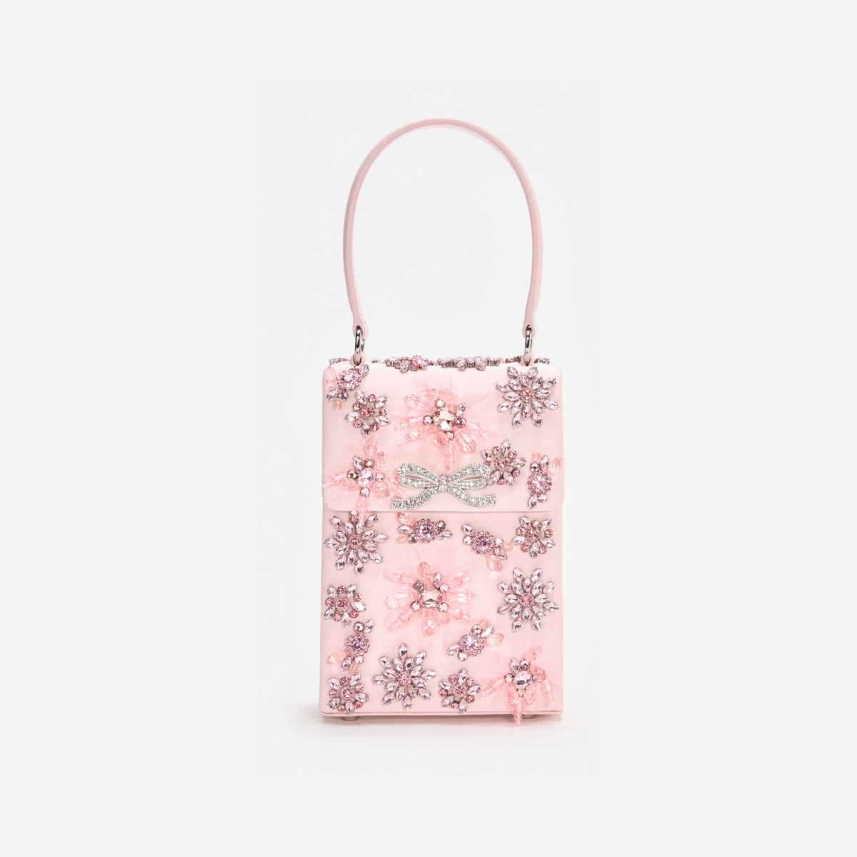 Pink Satin Floral Crystal Mini Bag