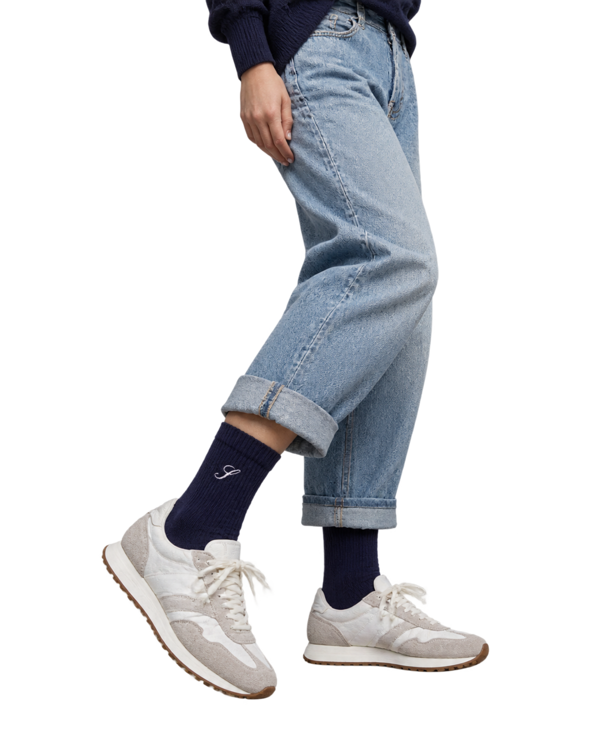 S Logo Wide Rib Cotton Socks - Dark Navy
