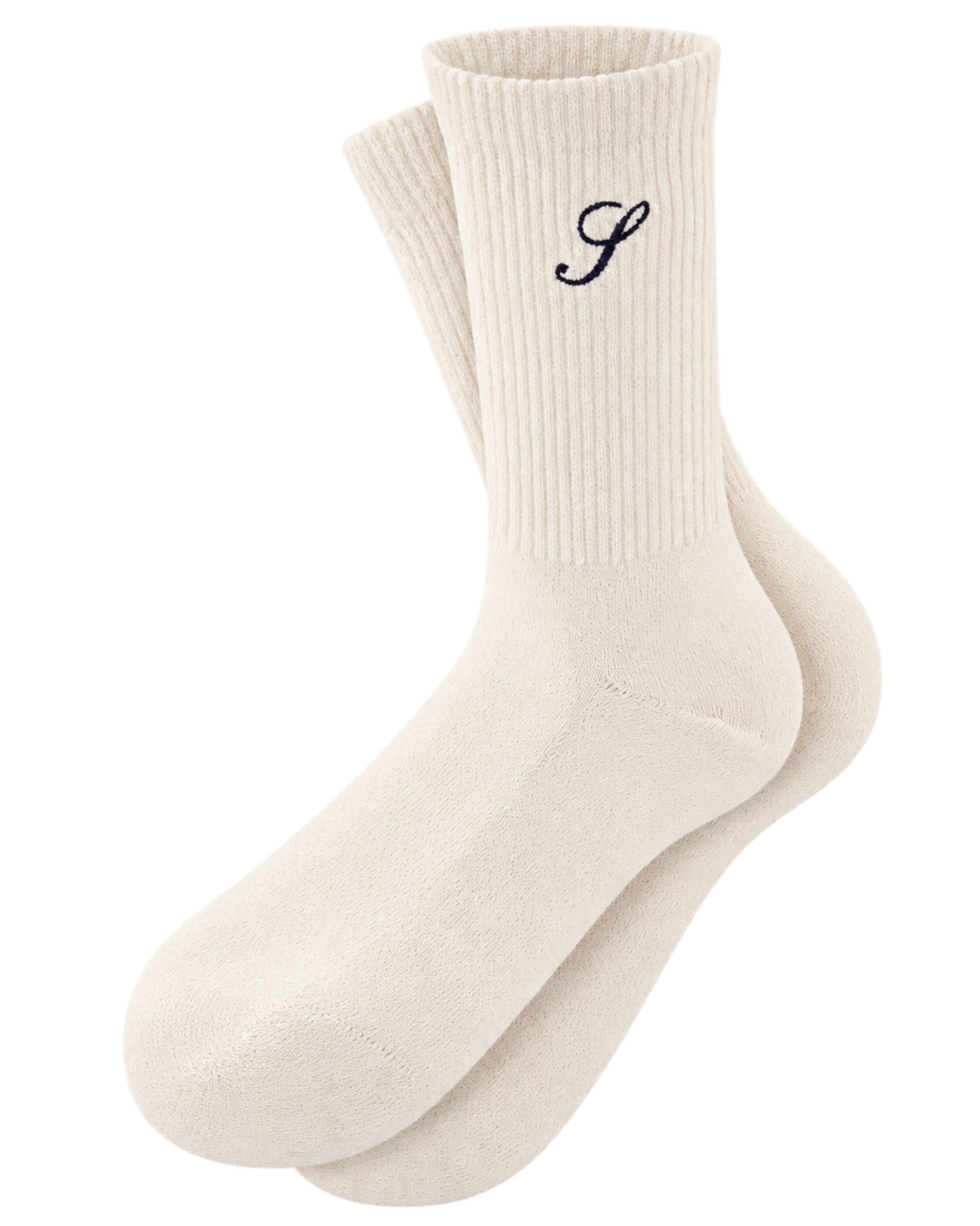 S Logo Wide Rib Cotton Socks - Ecru