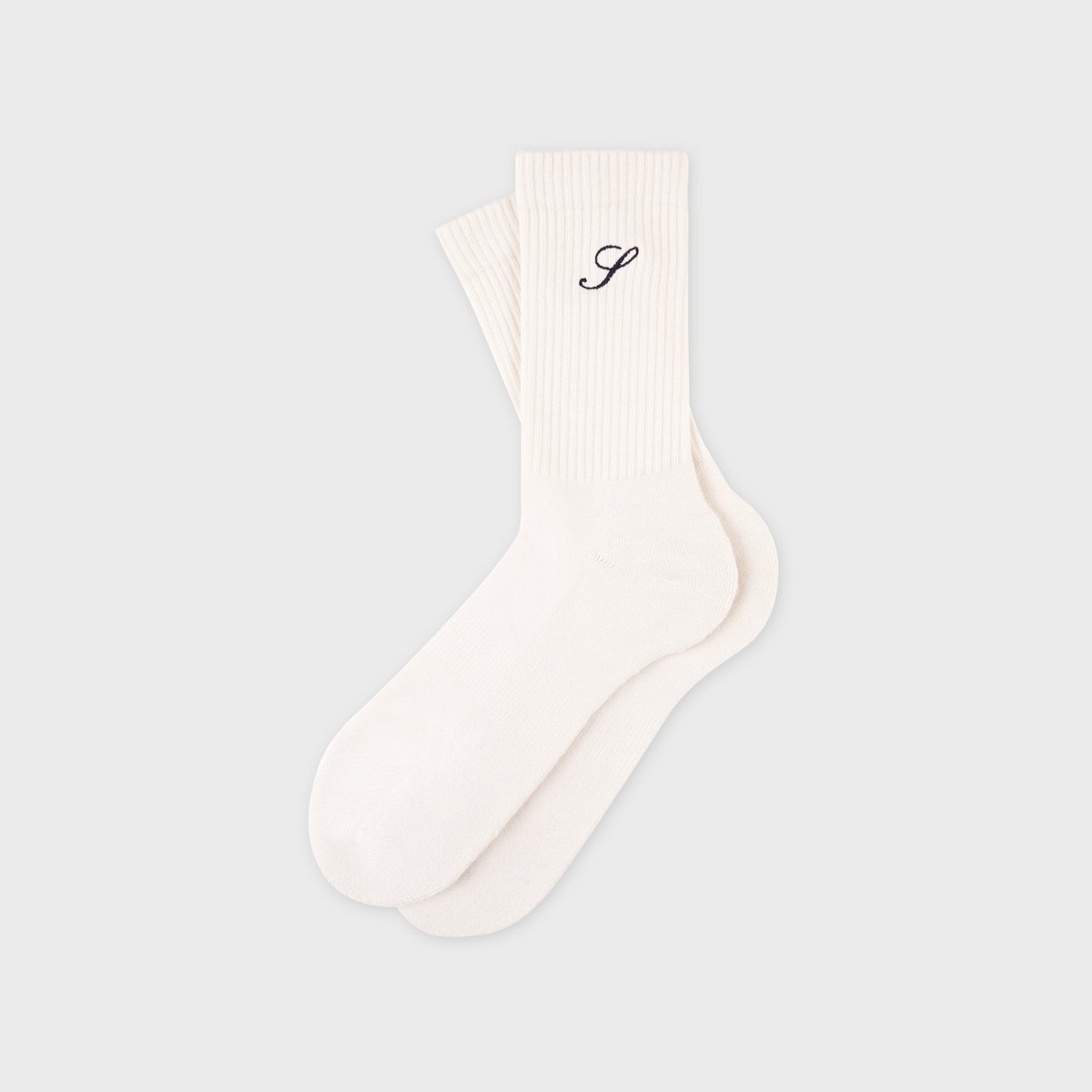 S Logo Wide Rib Cotton Socks - Ecru