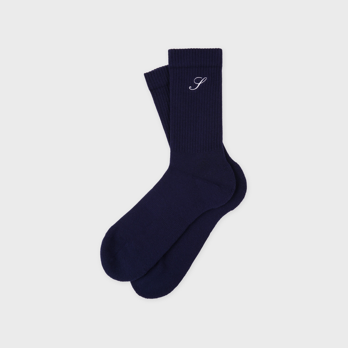 S Logo Wide Rib Cotton Socks - Dark Navy