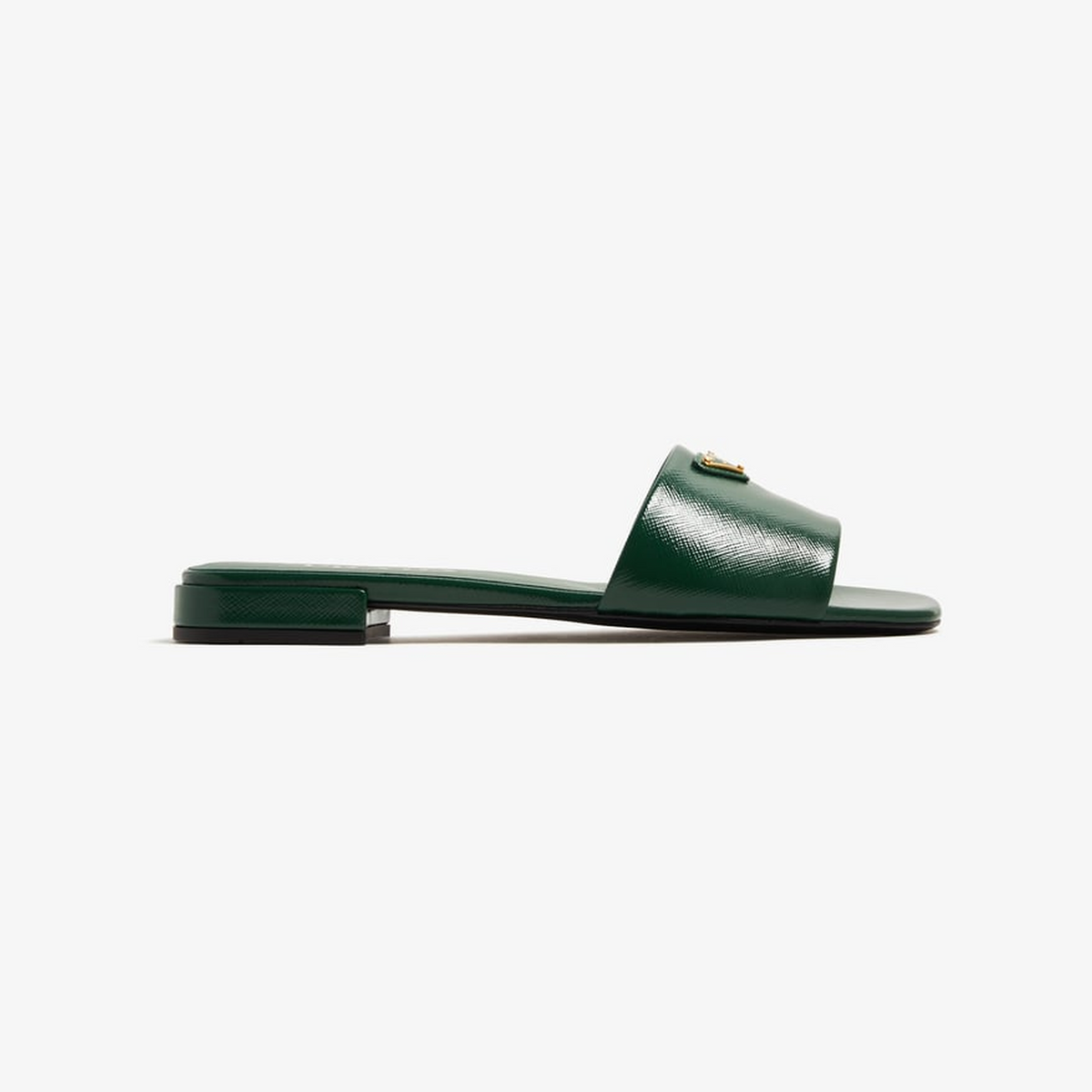 Saffiano patent leather slides