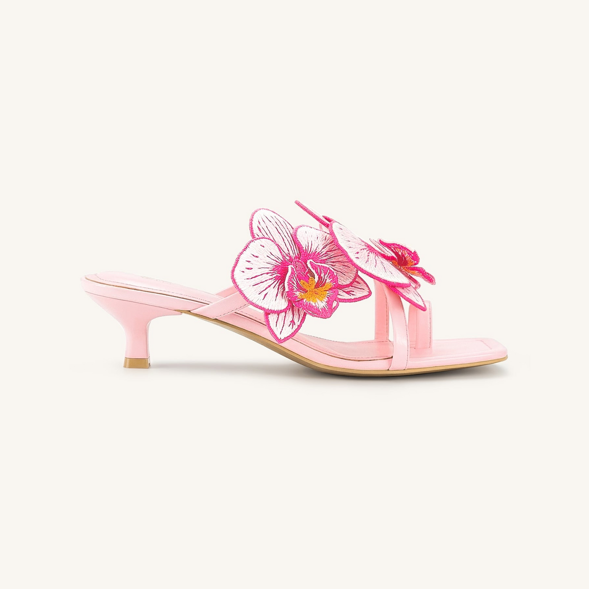 Serena Orchid Embroidered Toe Ring Heeled Sandals - Baby Pink
