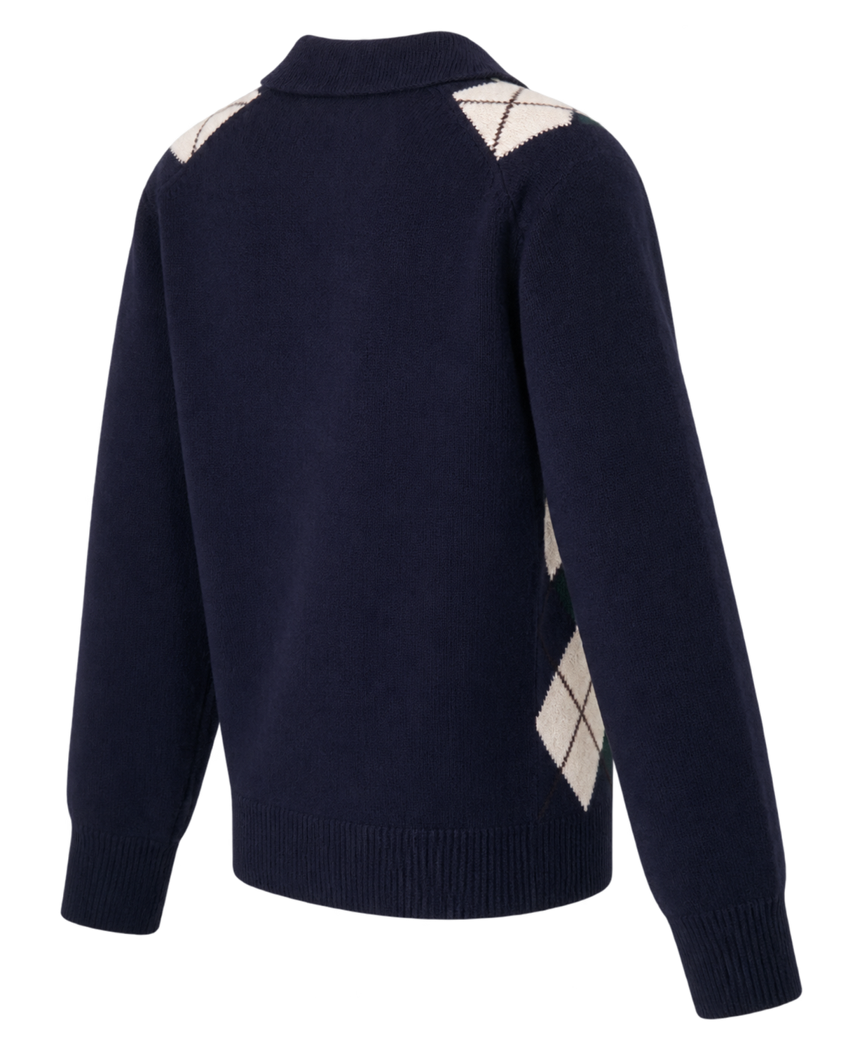 Serif Logo Argyle Cashmere Polo - Navy/Forest/Ecru