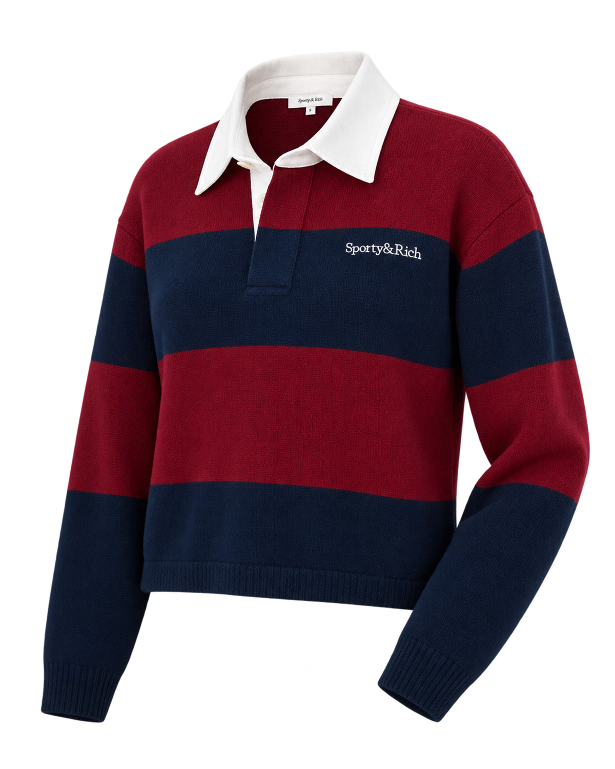 Serif Logo Cashmere Rugby Polo - Merlot/Navy/Ecru