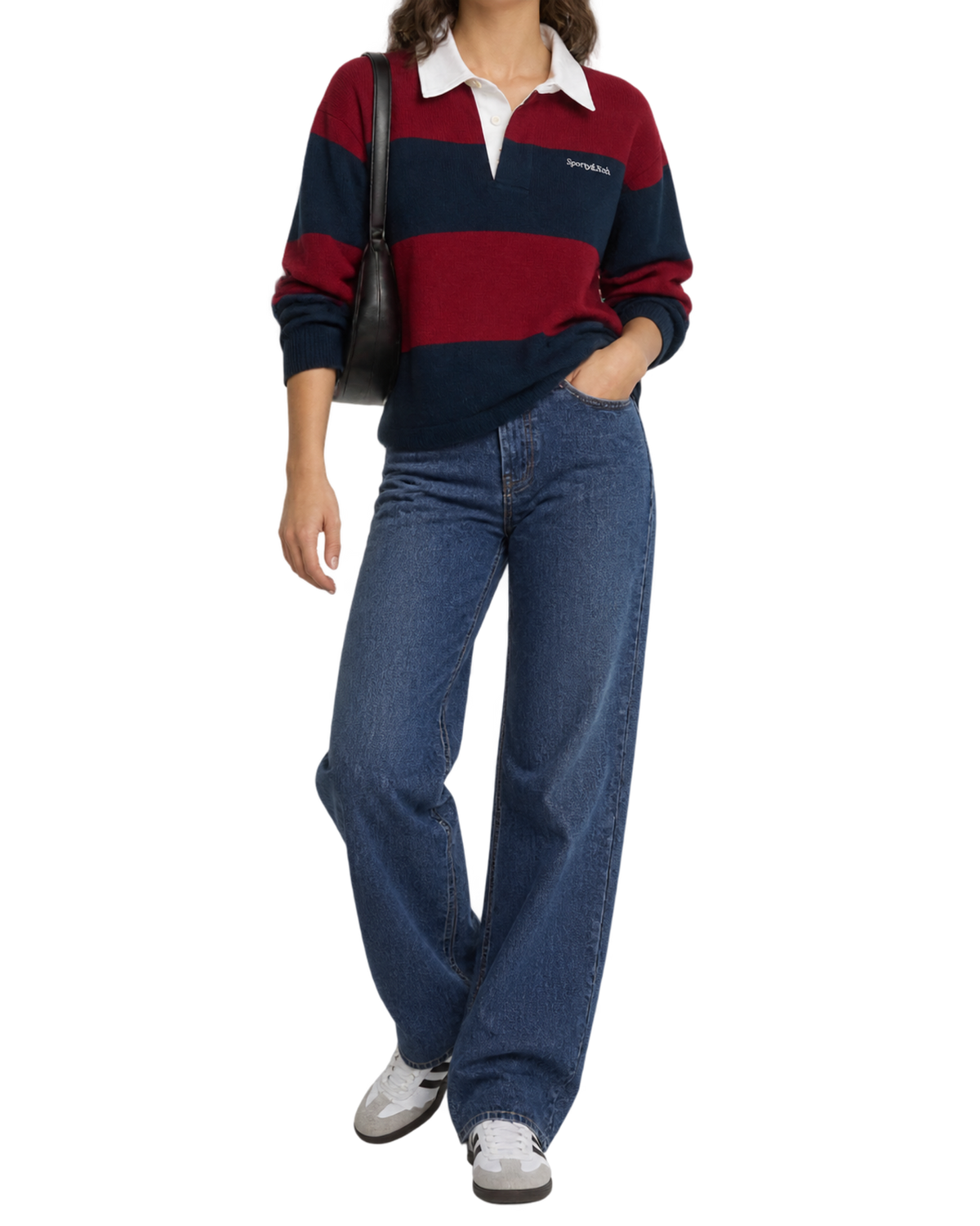 Serif Logo Cashmere Rugby Polo - Merlot/Navy/Ecru