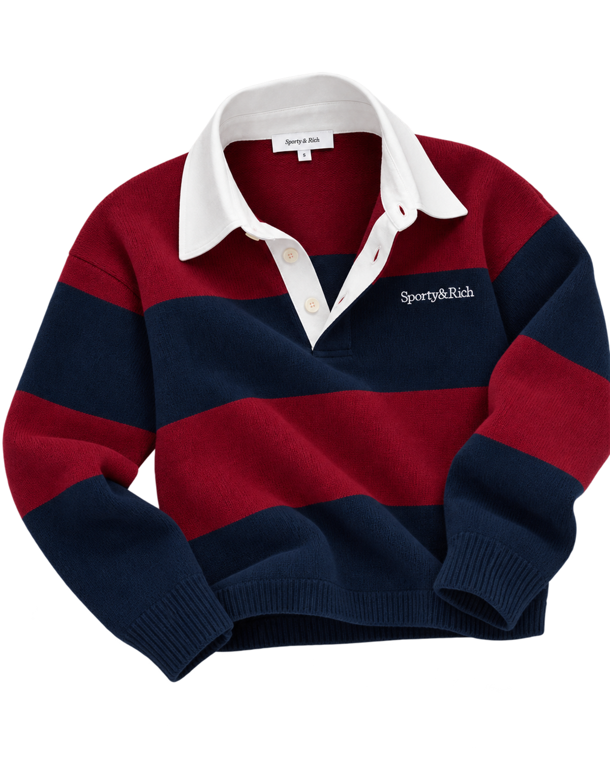 Serif Logo Cashmere Rugby Polo - Merlot/Navy/Ecru