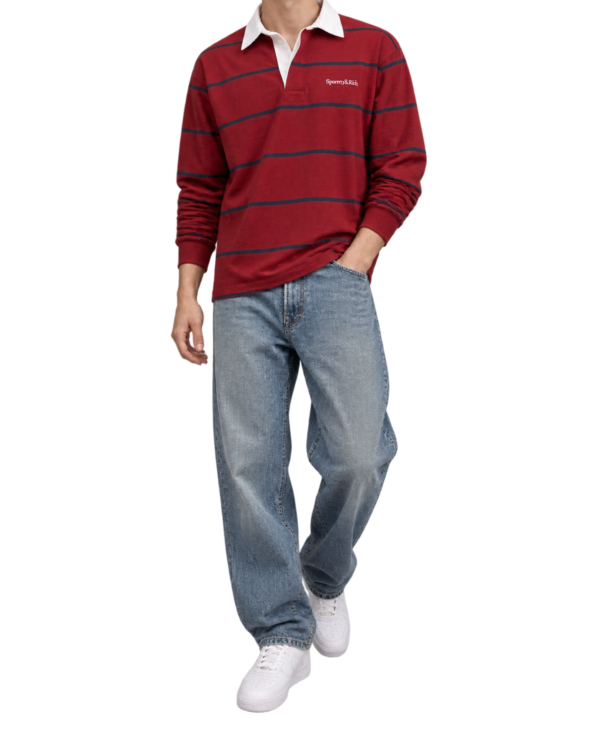 Serif Logo Rugby Polo Men - Merlot/White/Dark Navy