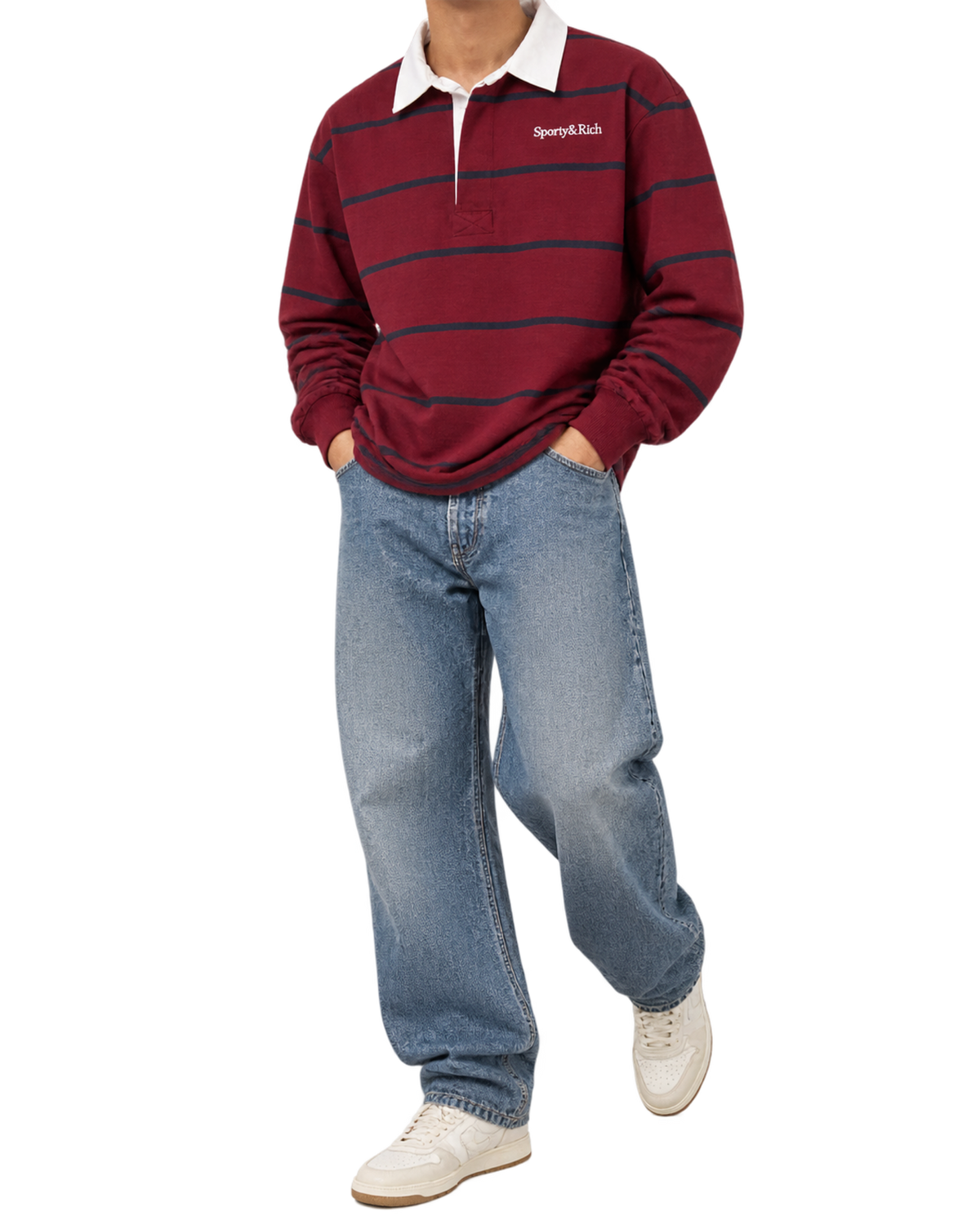 Serif Logo Rugby Polo - Merlot/White/Navy