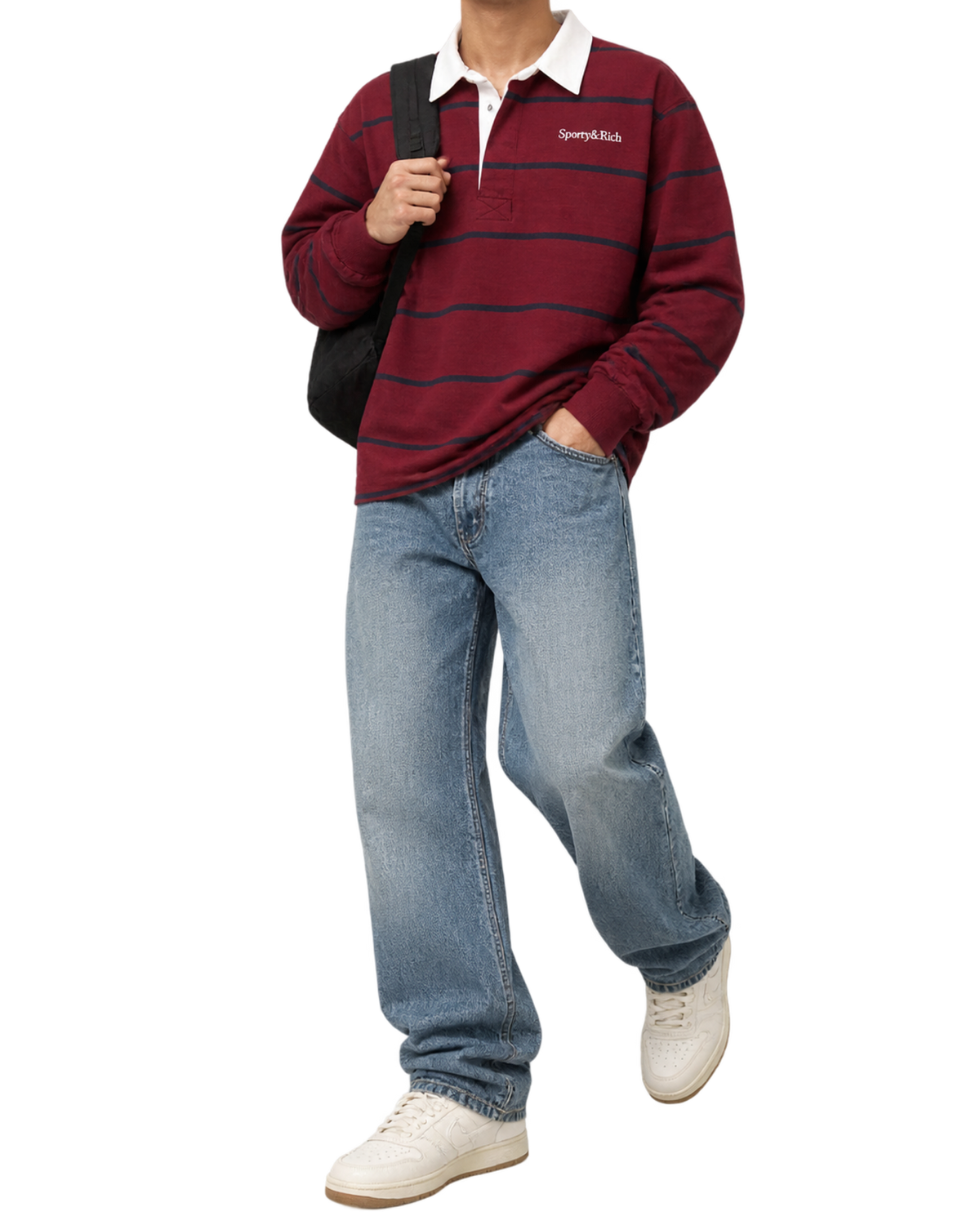Serif Logo Rugby Polo - Merlot/White/Navy