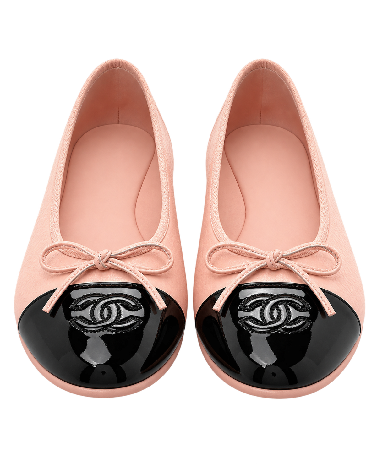 Shiny Crumpled Calfskin Patent CC Cap Toe Ballerina Flats