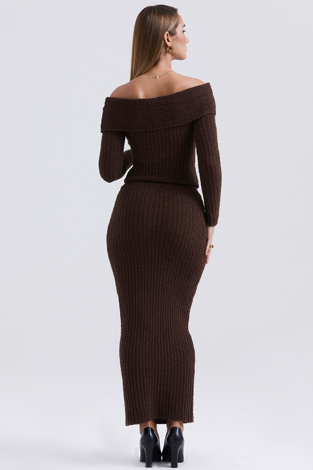 Chocolate soft cotton boucle maxi skirt