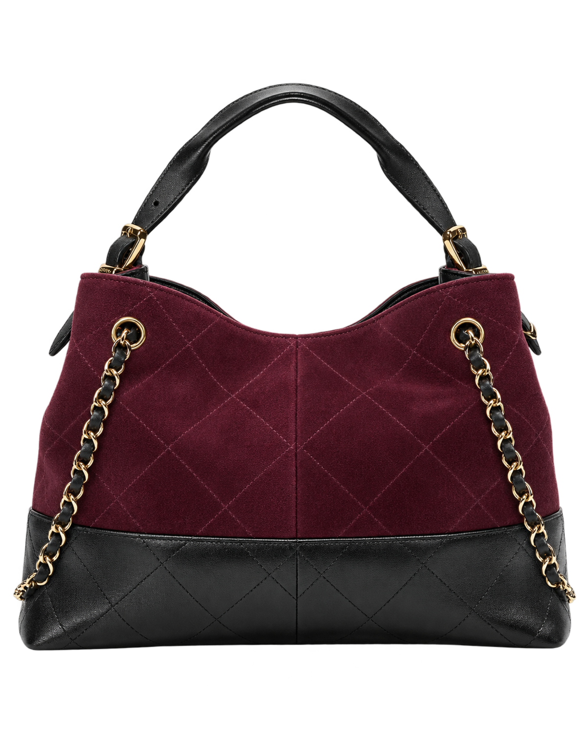 Small Tote Suede Calfskin, Shiny Lambskin & Gold-Tone Metal Burgundy & Black