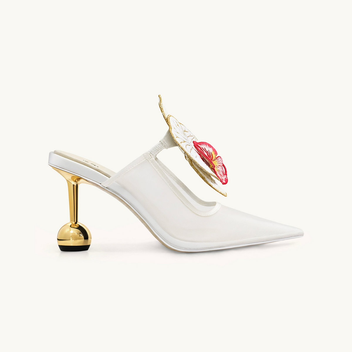 Sofia Orchid Sphere Heel Mules - White