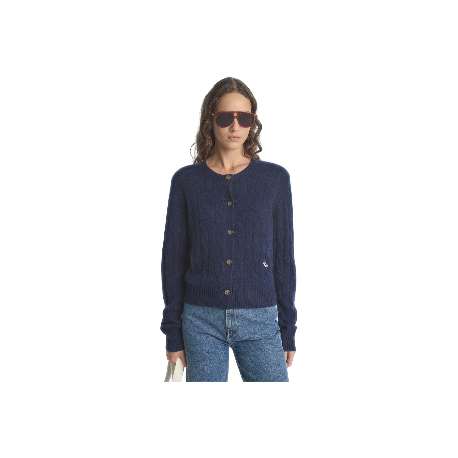 SRC Cableknit Cashmere Cardigan - Navy