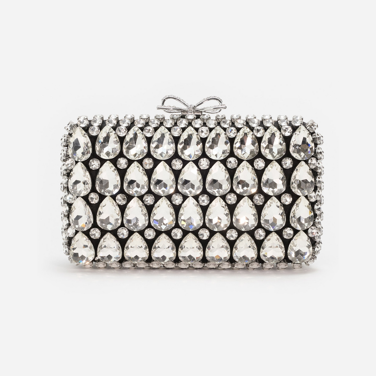 Black Satin Crystal Clutch Bag