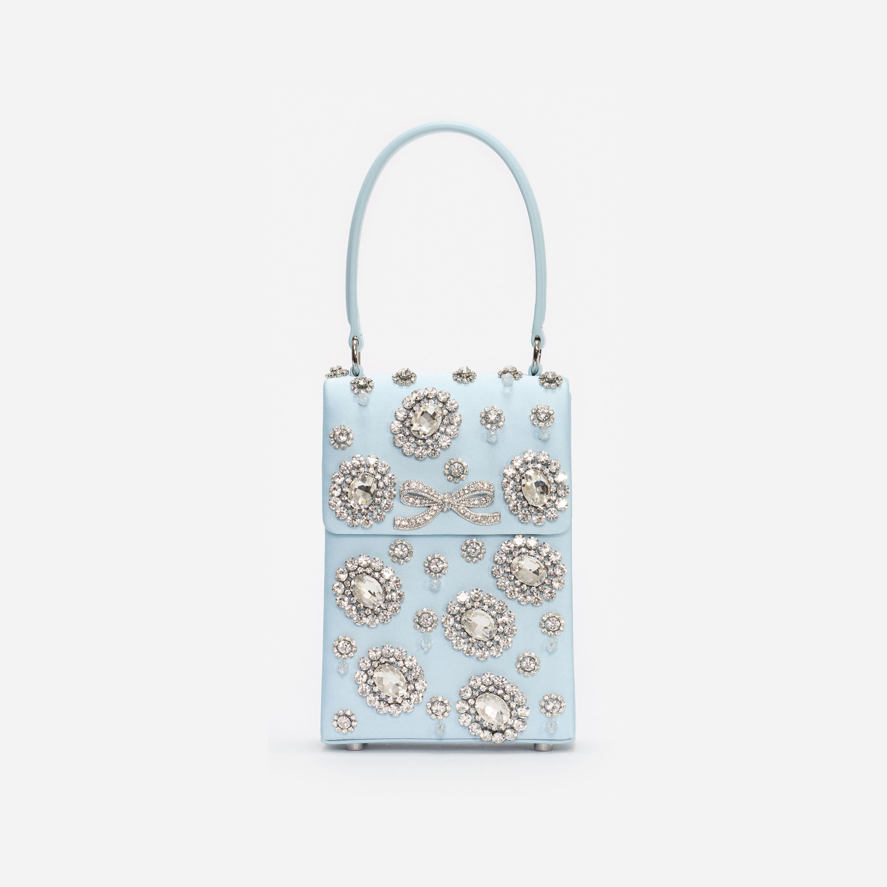 Blue Satin Crystal Mini Bow Bag