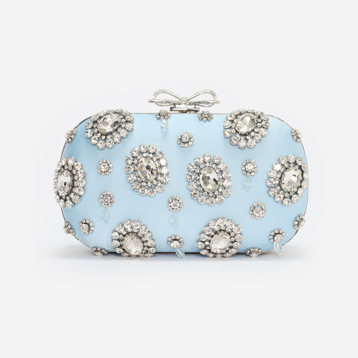 Blue Satin Multi Crystal Clutch Bag