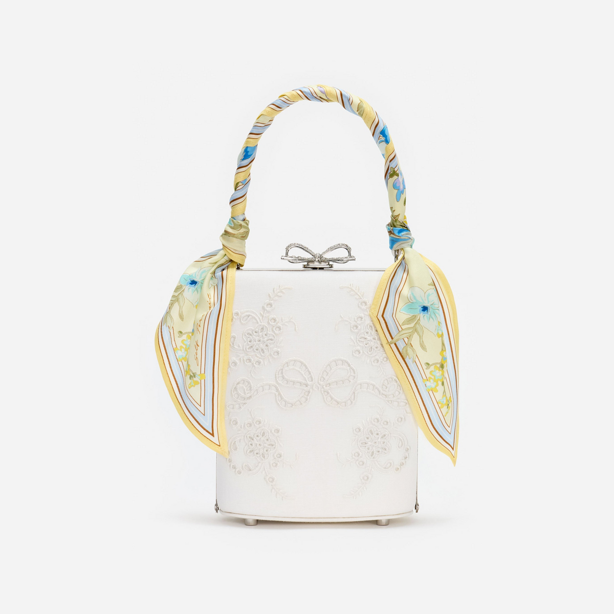 Cream Linen Yellow Floral Mini Bow Bag