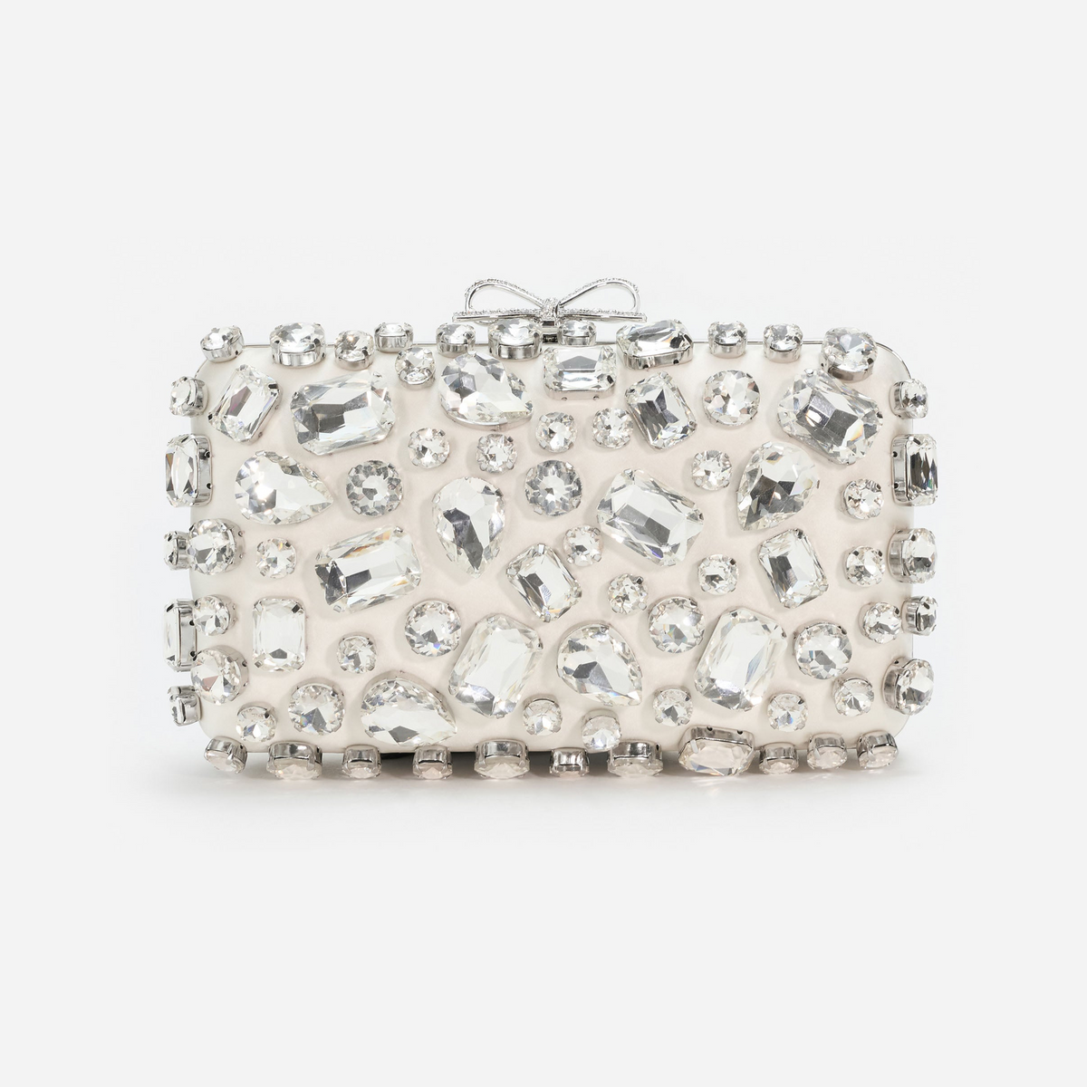 Cream Satin Crystal Clutch Bag