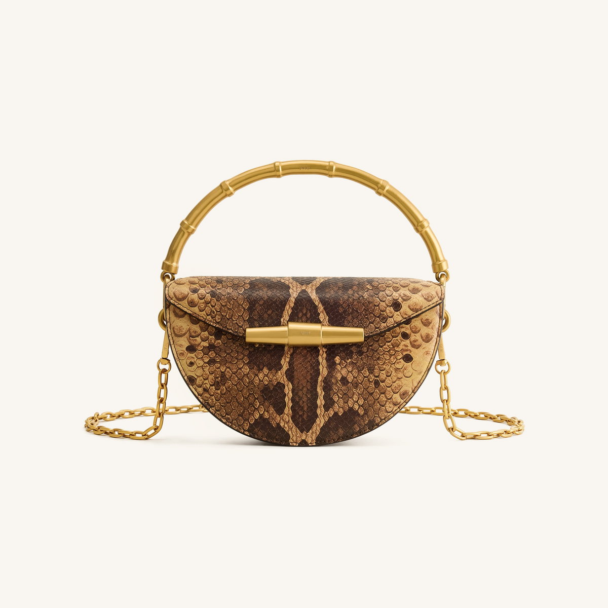 Sylvie Snake Print Half-Moon Top Handle Bag - Yellowish Brown