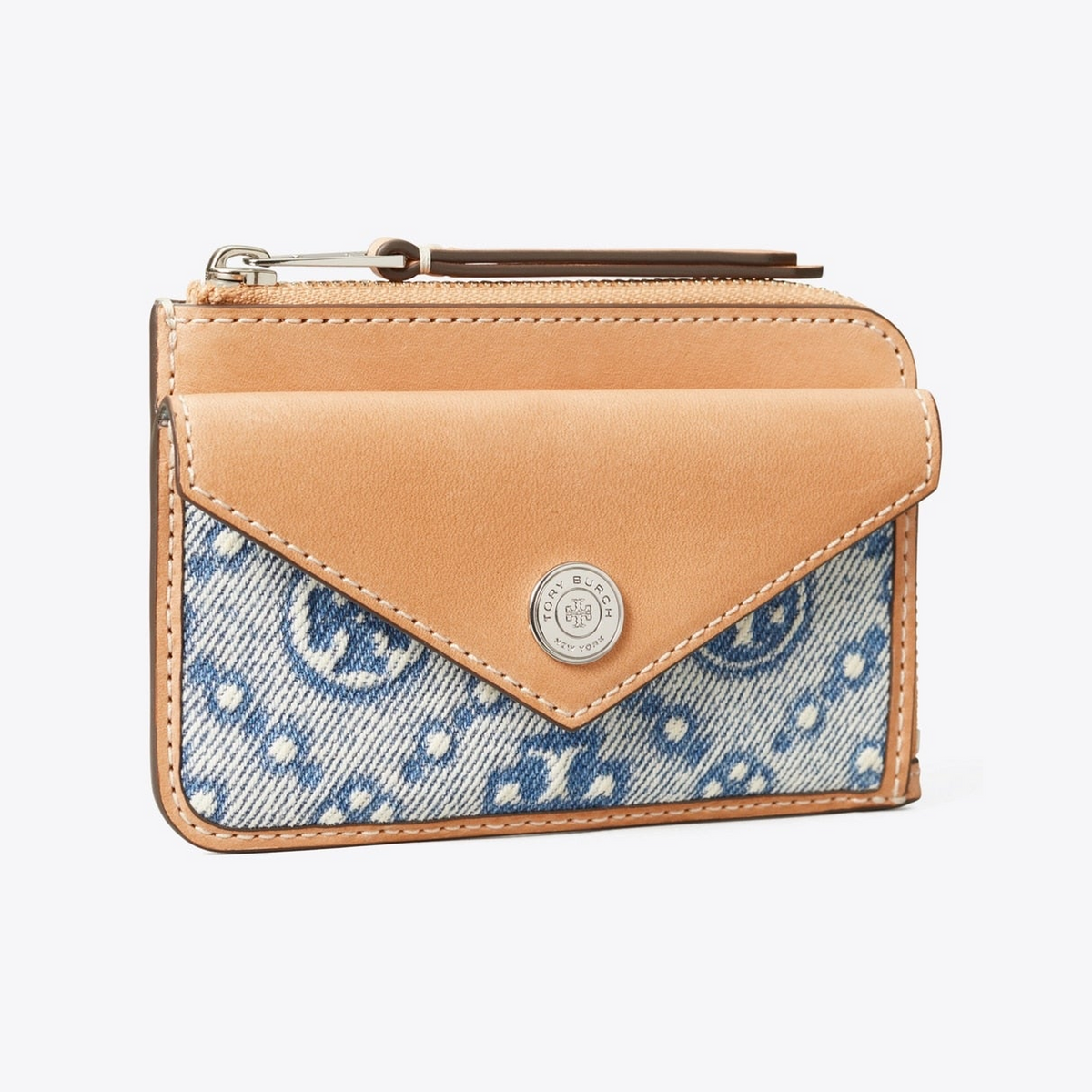 T Monogram Denim Zip Card Case