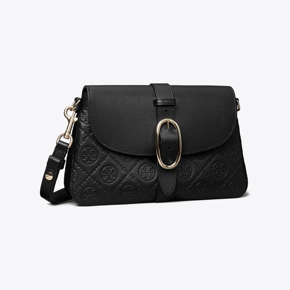 T Monogram Pebbled Soft Small Shoulder Bag