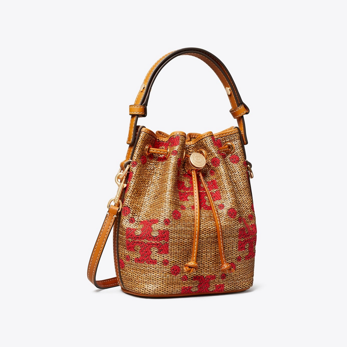 T Monogram Straw Mini Bucket Bag