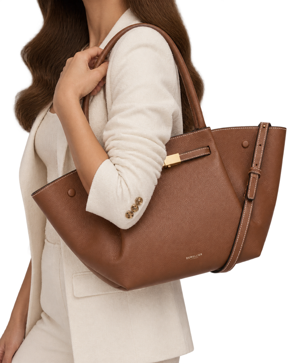 The Midi New York - Tan Small Grain Ecru Stitching