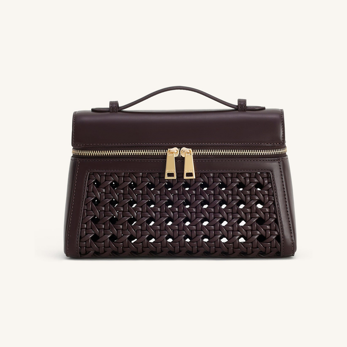 Thea Large Woven Top Handle Bag - Dark Red